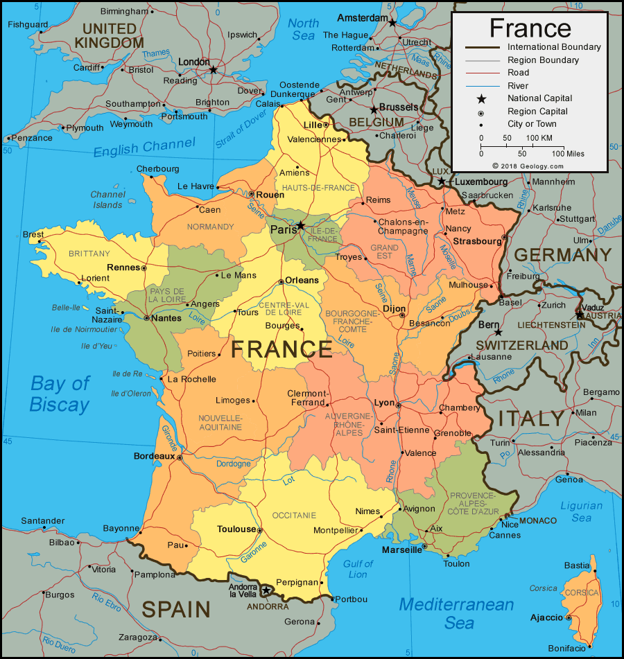 خريطة و عدد سكان فرنسا