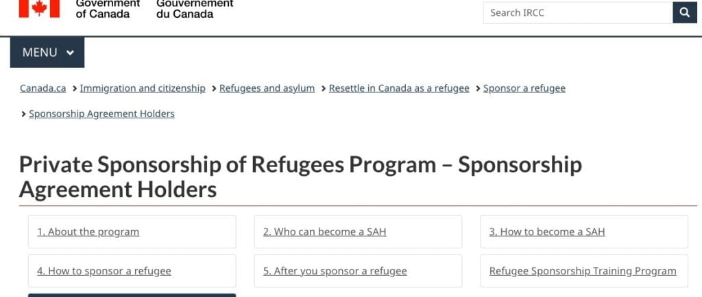 لقطة شاشة - كفالة المنظمات في كندا SAH