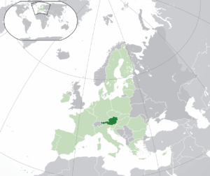 خريطة توضح  موقع النمسا على الكرة الأرضية