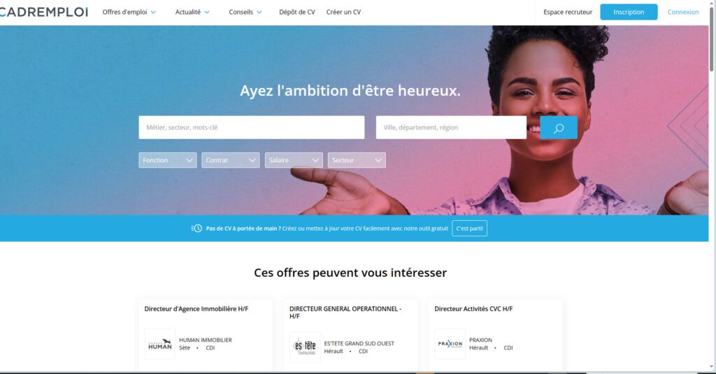 واجهة موقع Cadremploi للبحث عن عمل في فرنسا
