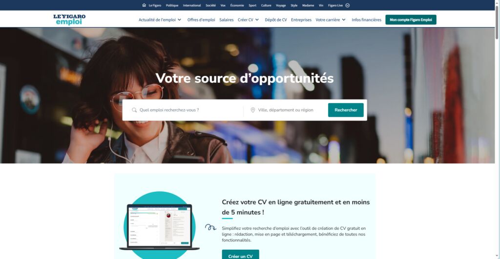 واجهة موقع Le Figaro Emploi للبحث عن فرصة عمل في فرنسا