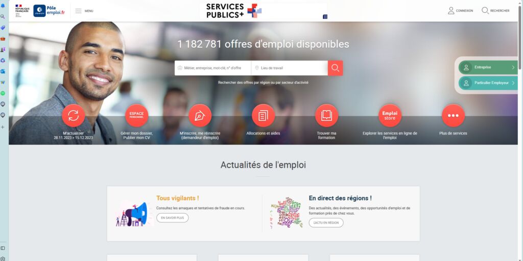واجهة موقع Pôle Emploi للبحث عن عمل في فرنسا