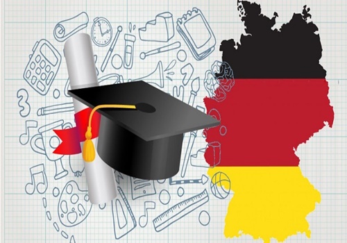 شهاد وقبعة تخرج جامعية وعلم ألمانيا تعبر عن  الإقامة الدراسية في ألمانيا