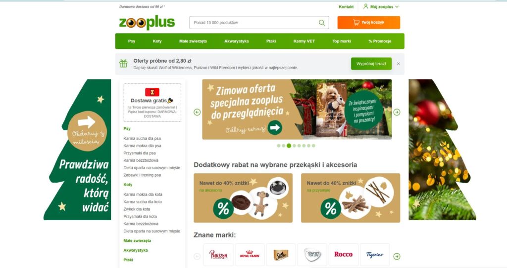 واجهة متجر zooplus الإلكتروني في بولندا